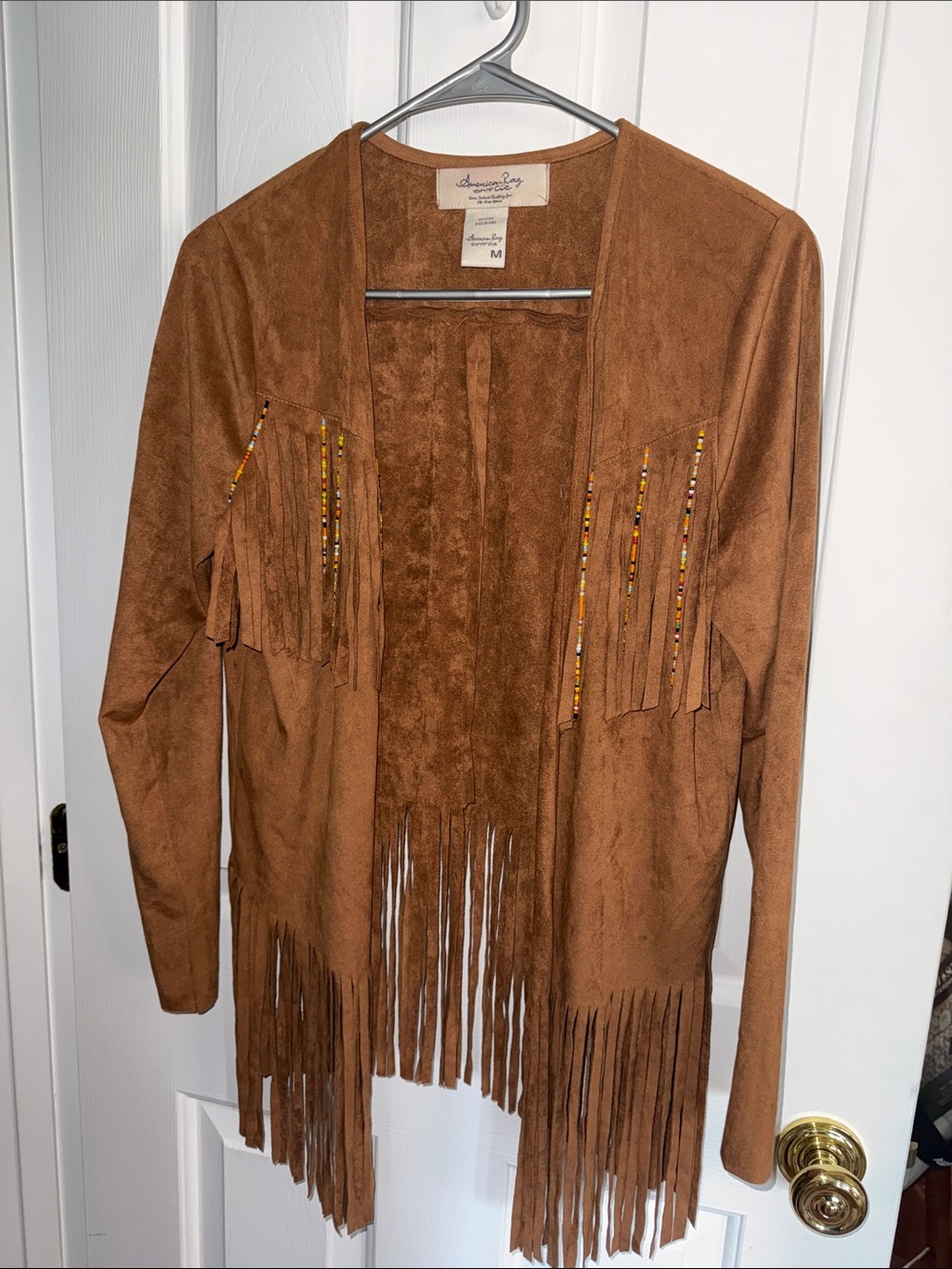 American Rag Brown Fringed Suede-Feel Open Front Jacket